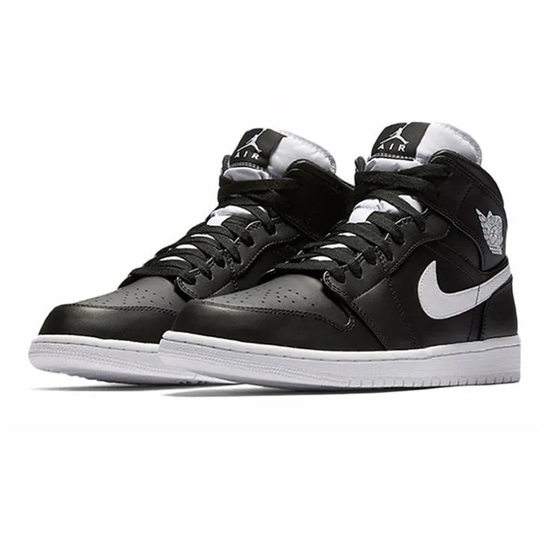 Men's Mid Jordan 1 Basketball Shoes - Black White