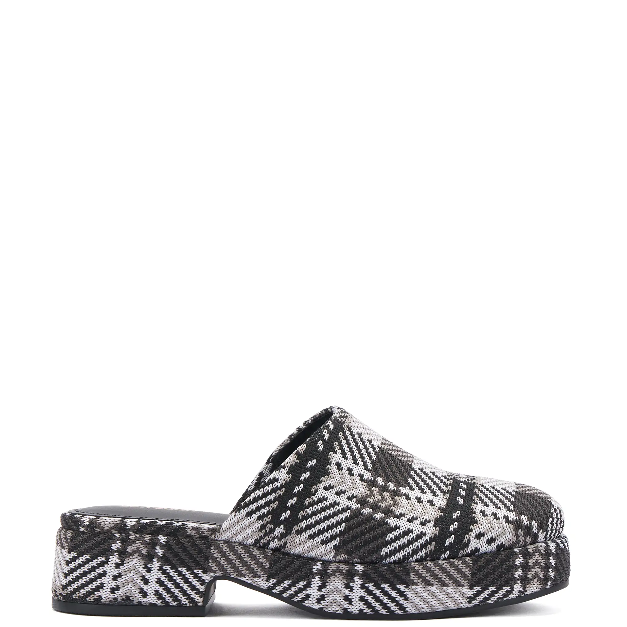 Miso Flatform Clog In Black and White Plaid Knit