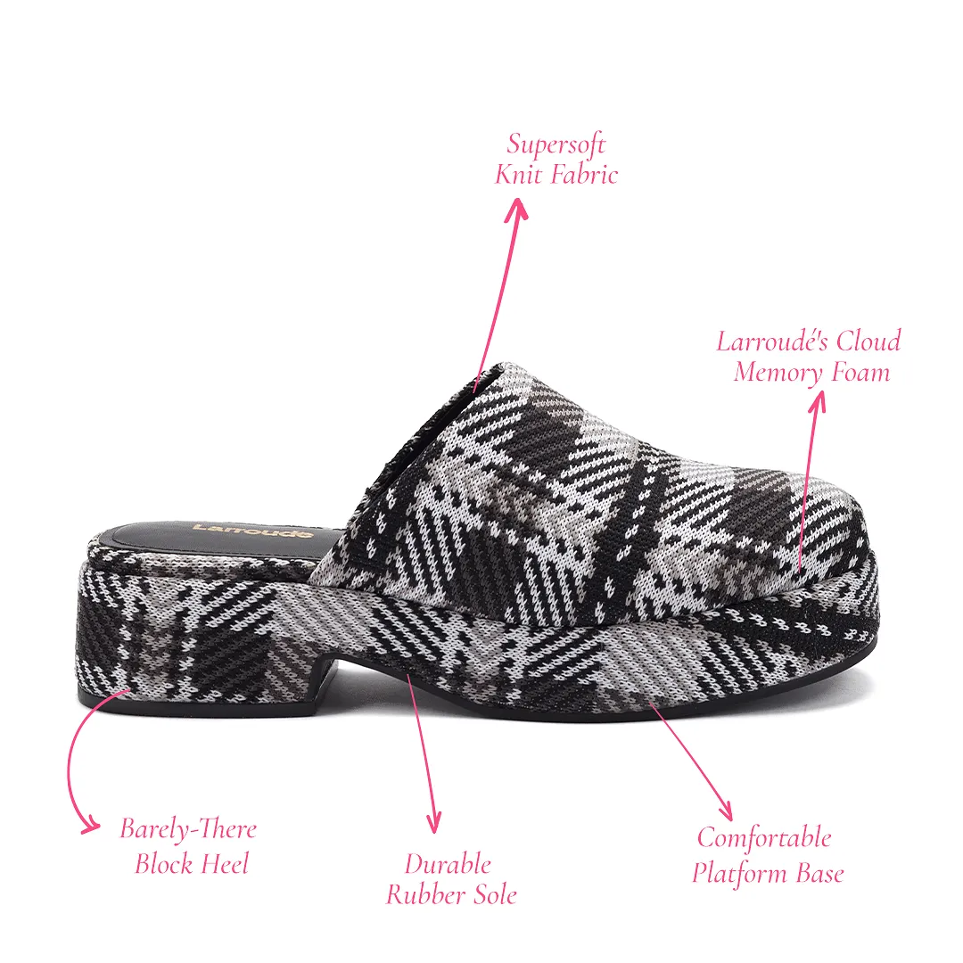 Miso Flatform Clog In Black and White Plaid Knit