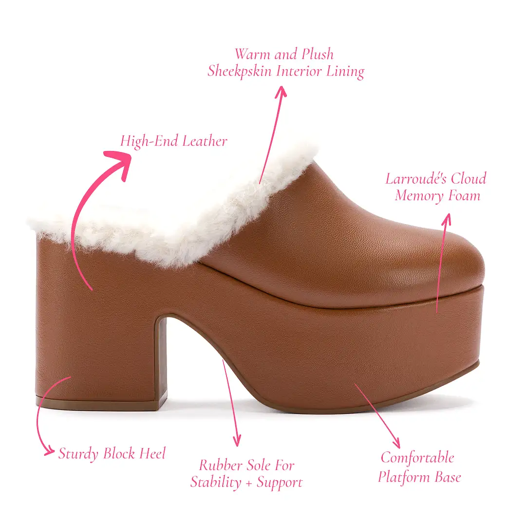 Miso Platform Clog In Caramel Leather and Natural Shearling