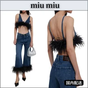 MiuMiu  |Casual Style Denim Sleeveless Street Style Plain Party Style