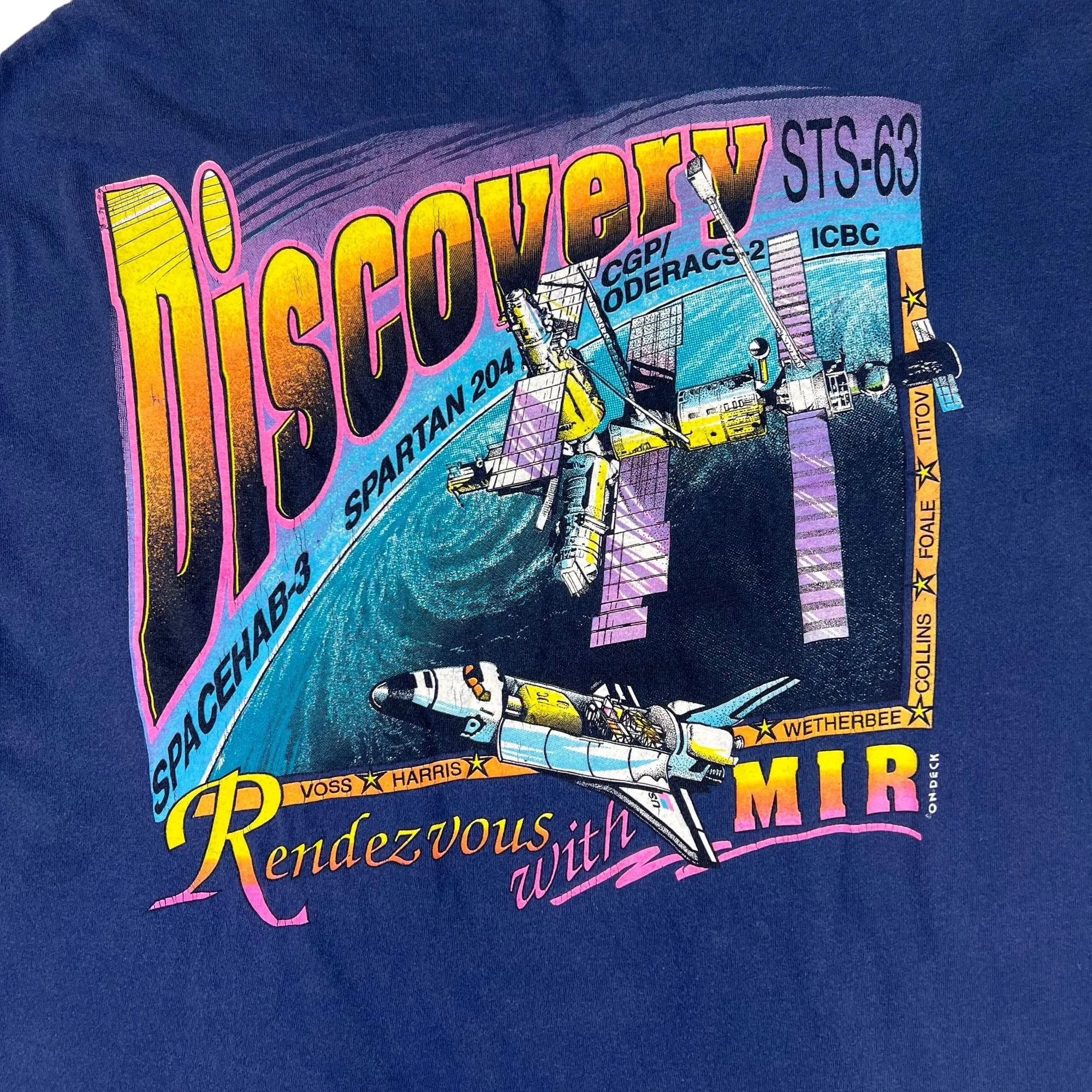 NASA Discovery STS-63 Oneita Single Stitch T-Shirt Navy Blue Rare