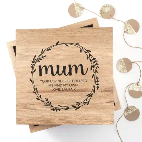 Personalised Wreath Mother's Day Large Oak Photo Cube