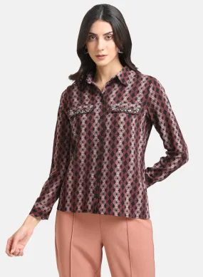 Printed Shirt With Embellished Pocket Flaps