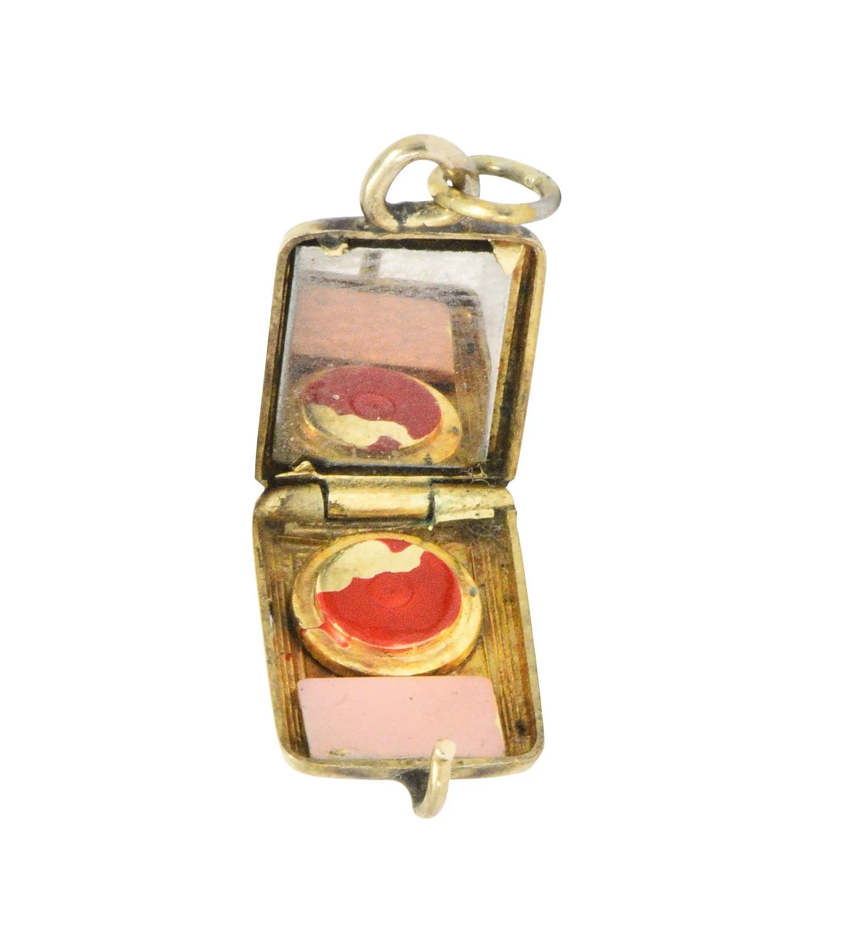 Retro Enamel 14 Karat Gold Articulated Makeup Compact Charm