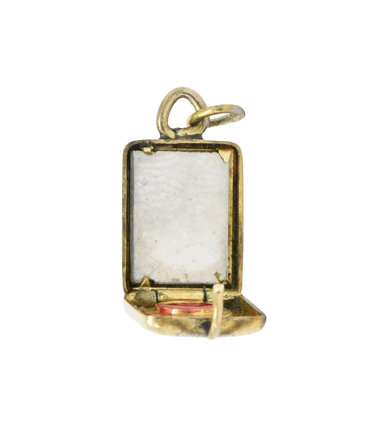 Retro Enamel 14 Karat Gold Articulated Makeup Compact Charm