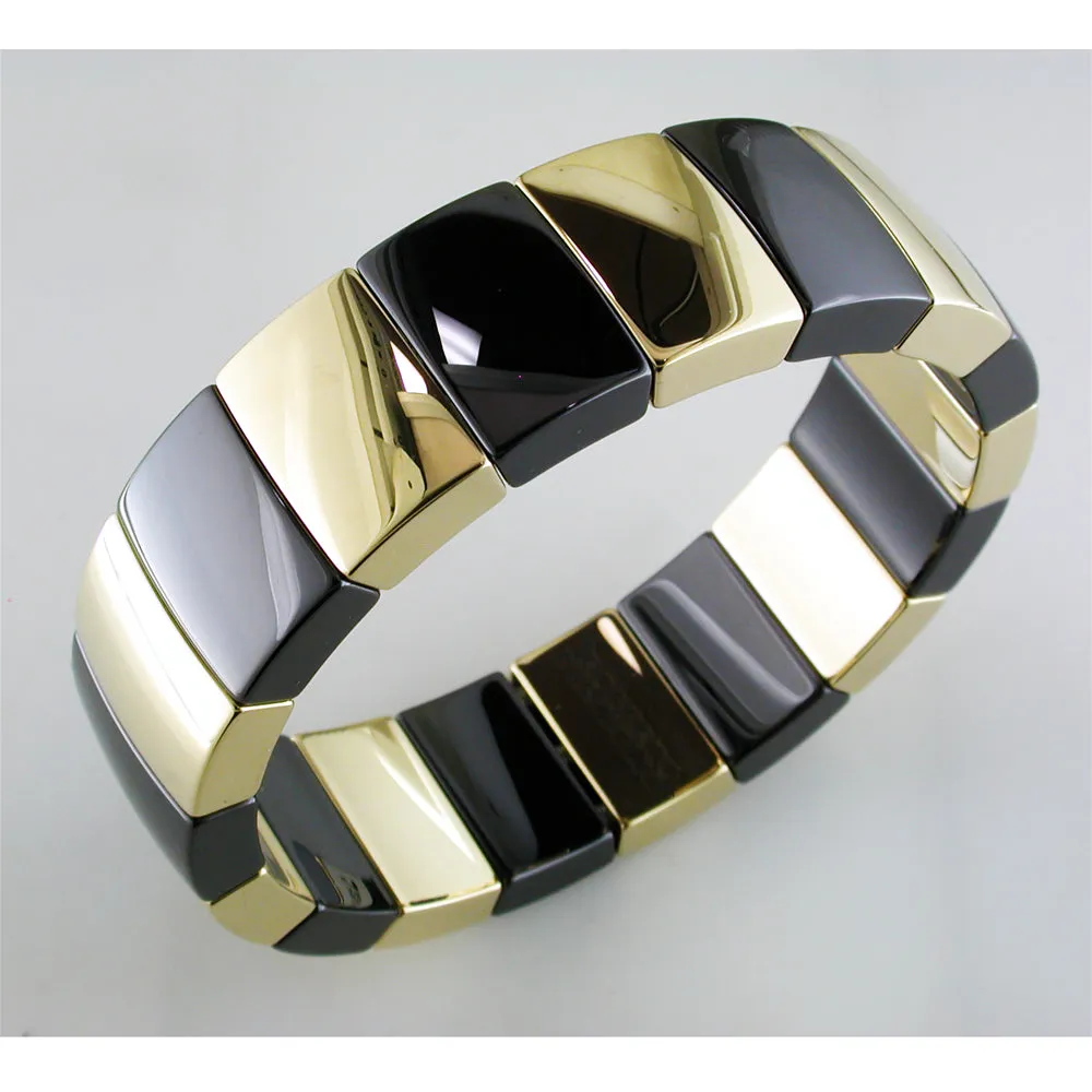 Roberto Demeglio Aura 1 Row Large Alternate Bracelet in Yellow Goldplated Black Polished Ceramic