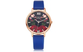 Rose Flower Printed Quartz Wristwatch