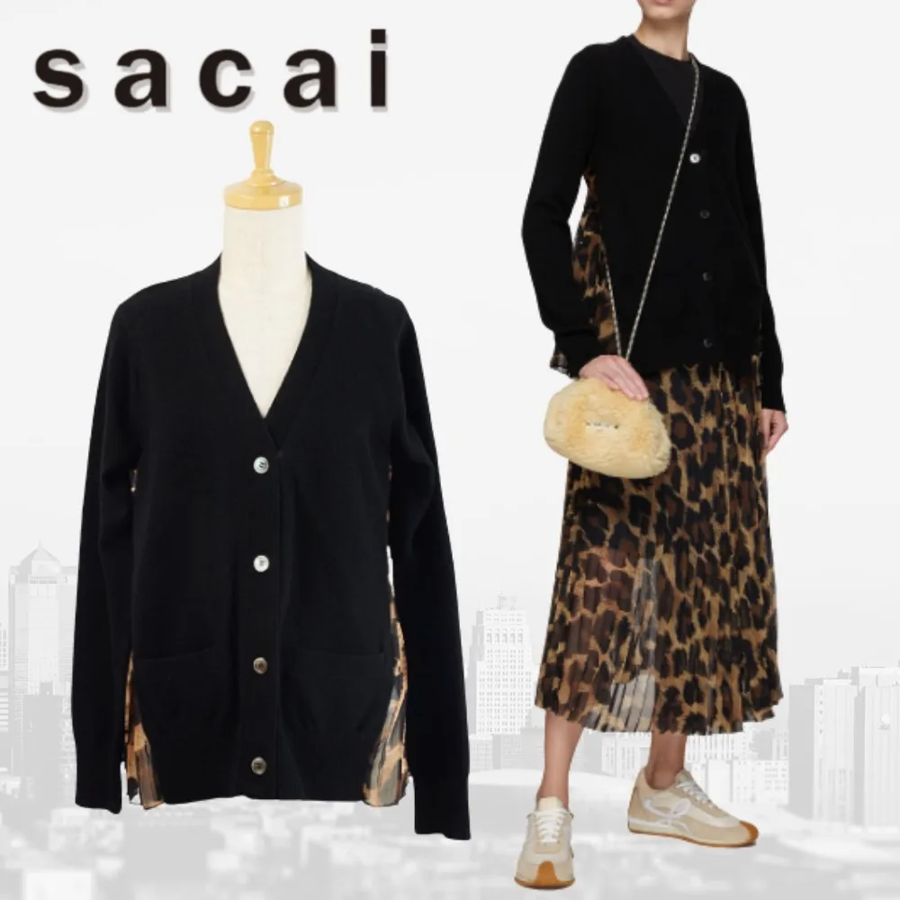 sacai  |Leopard Patterns Casual Style Blended Fabrics Long Sleeves