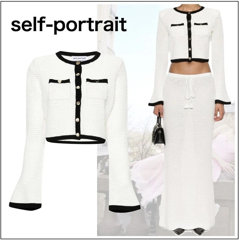 SELF PORTRAIT  |Casual Style Bi-color Long Sleeves Plain Party Style