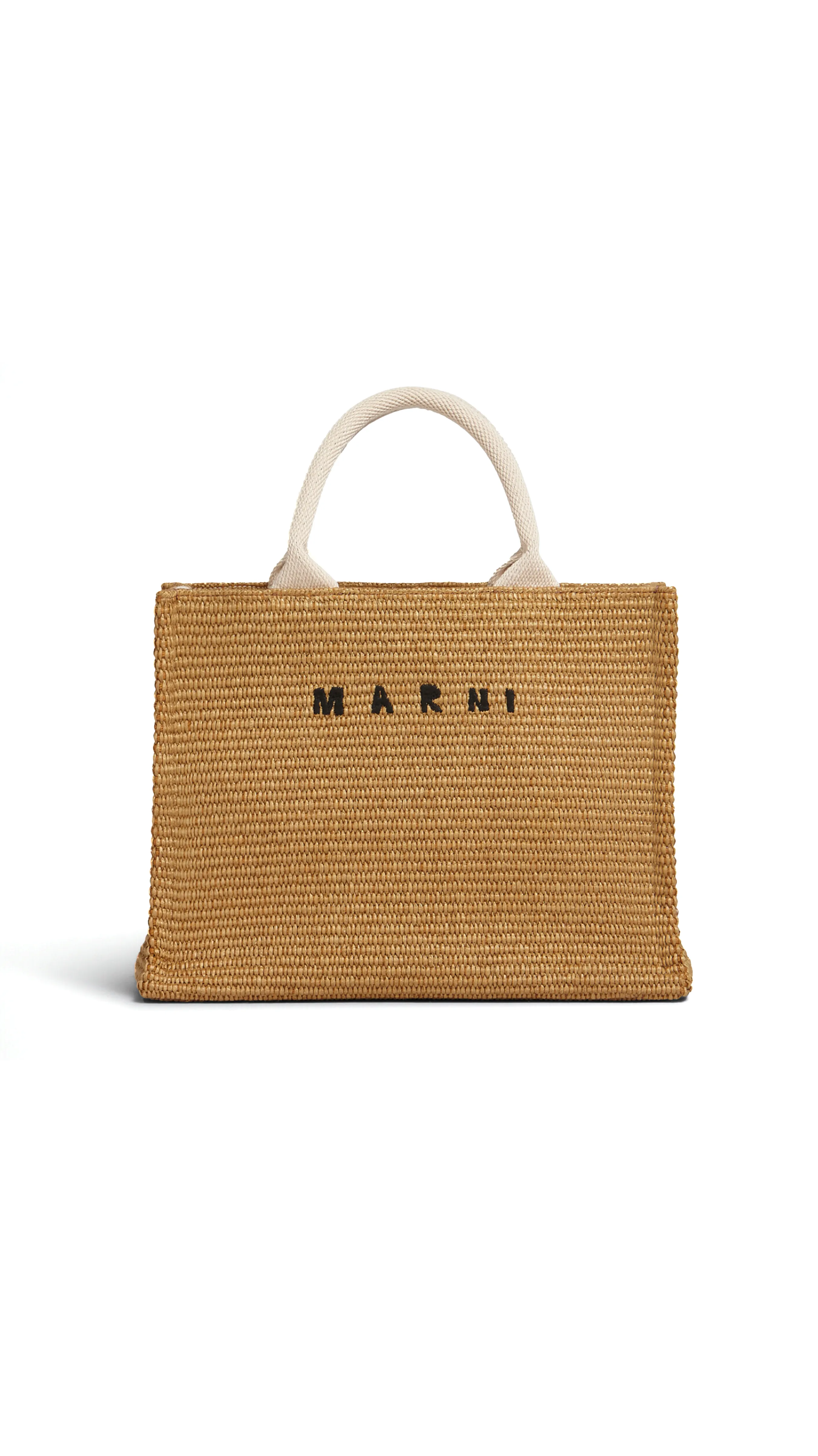 Small Tote in Natural-Coloured Raffia-Effect Fabric - Rawsienna/Natural