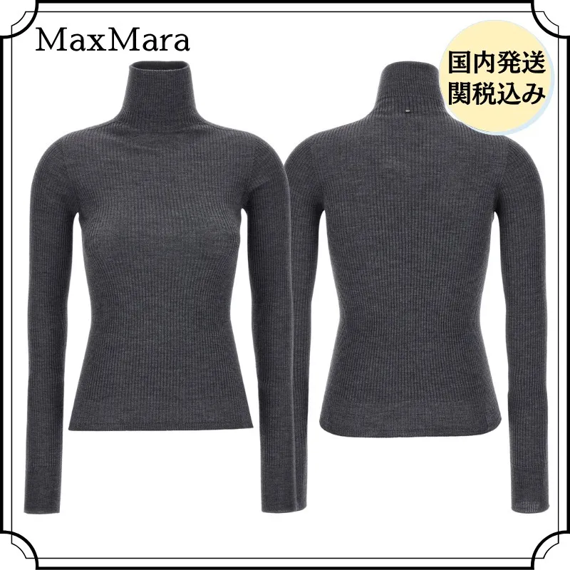 SPORT MAX  |Casual Style Wool Long Sleeves Plain High-Neck Office Style