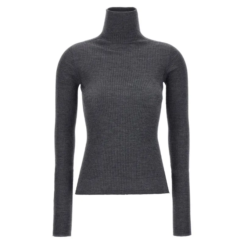 SPORT MAX  |Casual Style Wool Long Sleeves Plain High-Neck Office Style