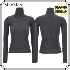 SPORT MAX  |Casual Style Wool Long Sleeves Plain High-Neck Office Style