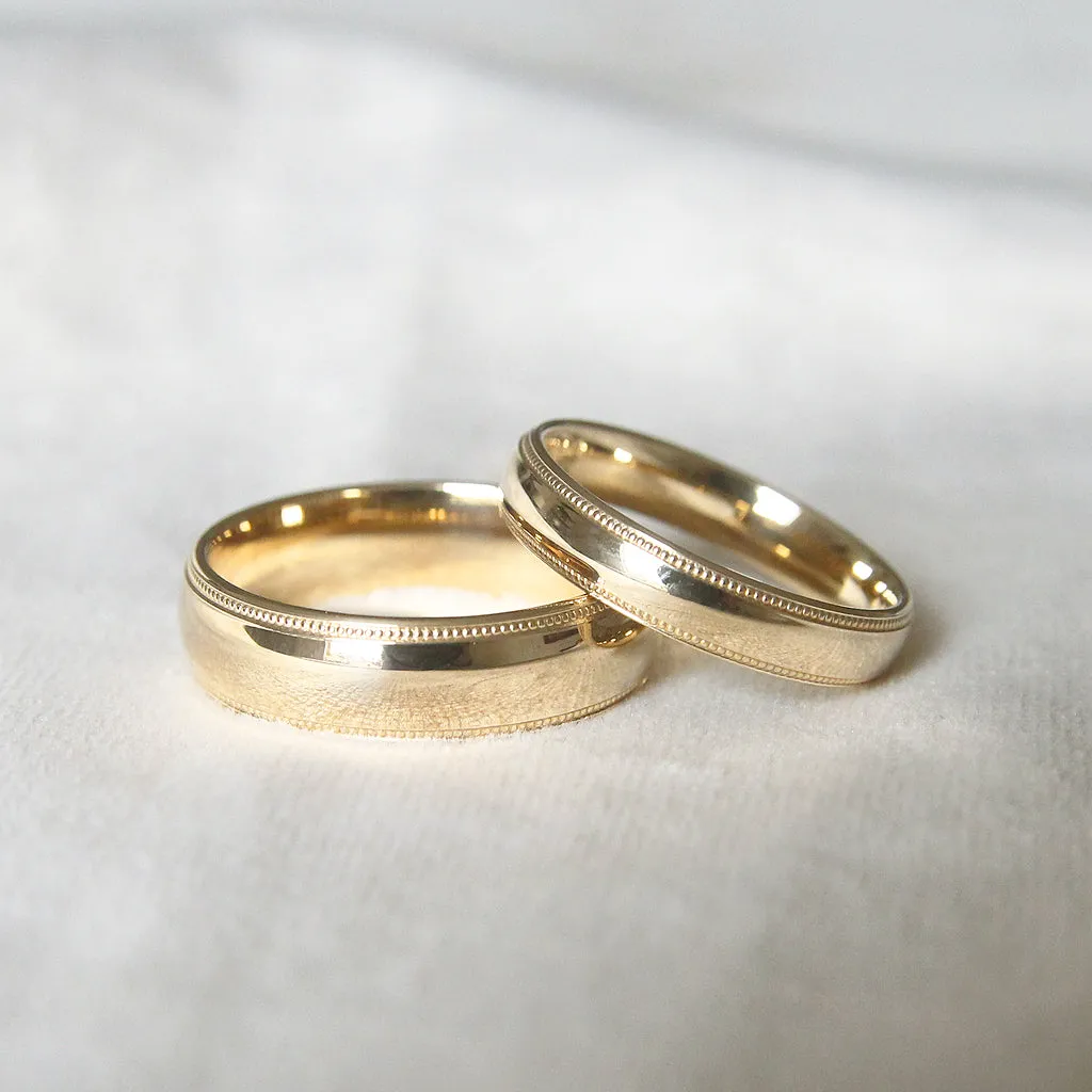 The Court Shape Wedding Band with Mill Grain Edges