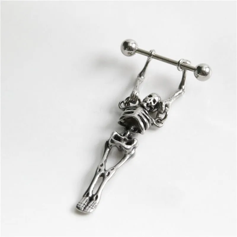 Trendy Punk Gothic Skull Earring - Stainless Steel Multi-Use Piercing