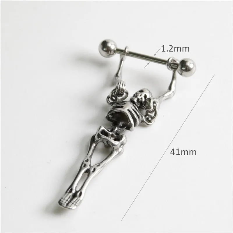 Trendy Punk Gothic Skull Earring - Stainless Steel Multi-Use Piercing