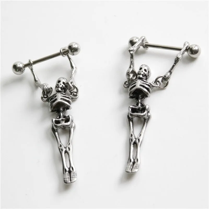 Trendy Punk Gothic Skull Earring - Stainless Steel Multi-Use Piercing