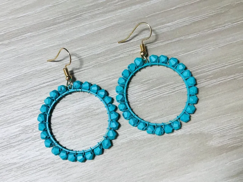 Turquoise Circle Woven Hoop Earrings