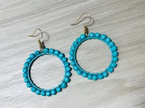 Turquoise Circle Woven Hoop Earrings