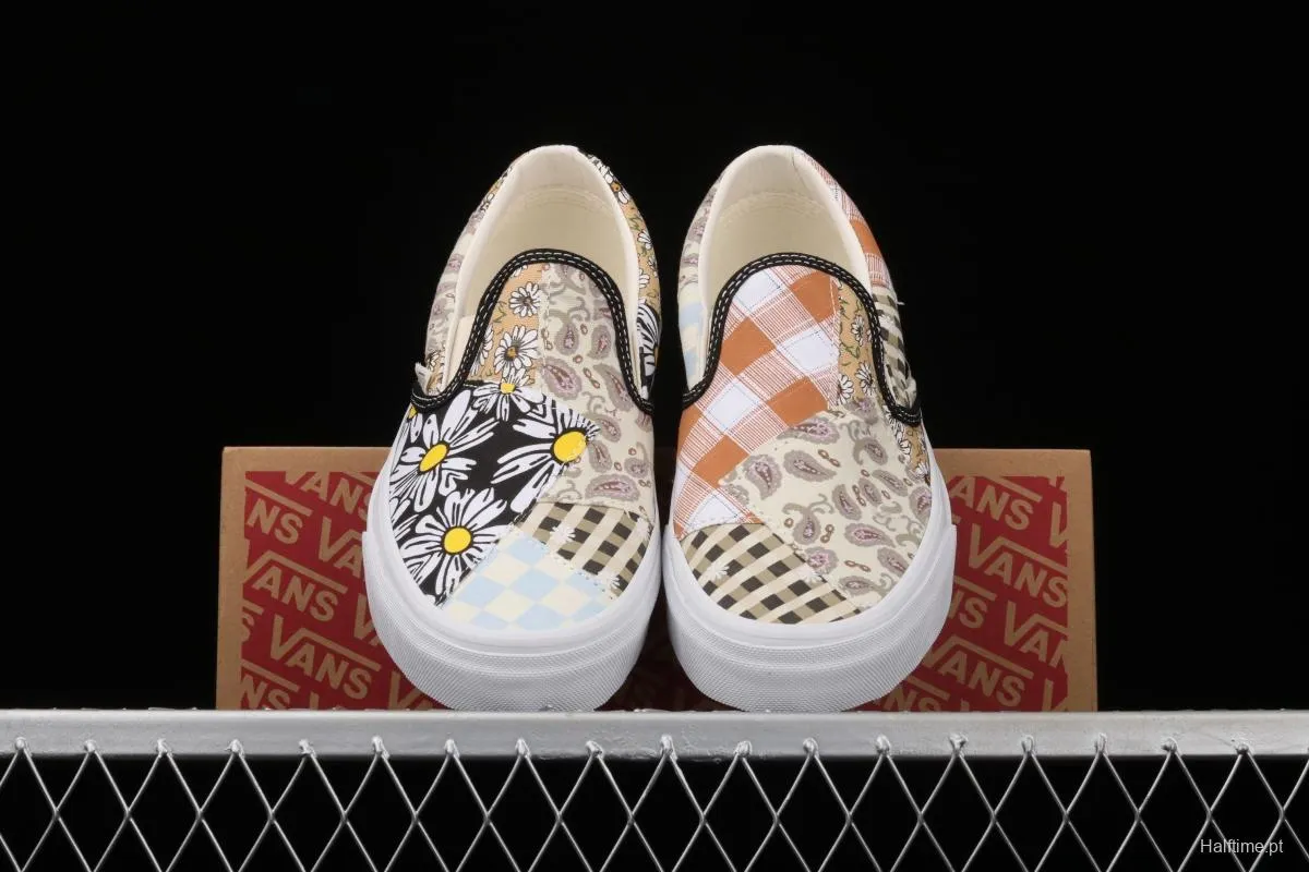 Vans Slip On retro limited white cashew flower splicing asymmetrical chessboard low upper board shoes VN0A5A084201