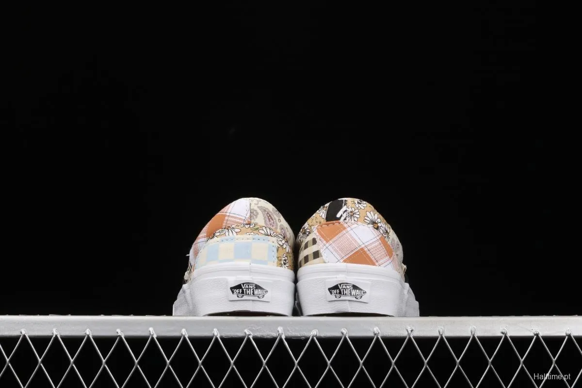 Vans Slip On retro limited white cashew flower splicing asymmetrical chessboard low upper board shoes VN0A5A084201