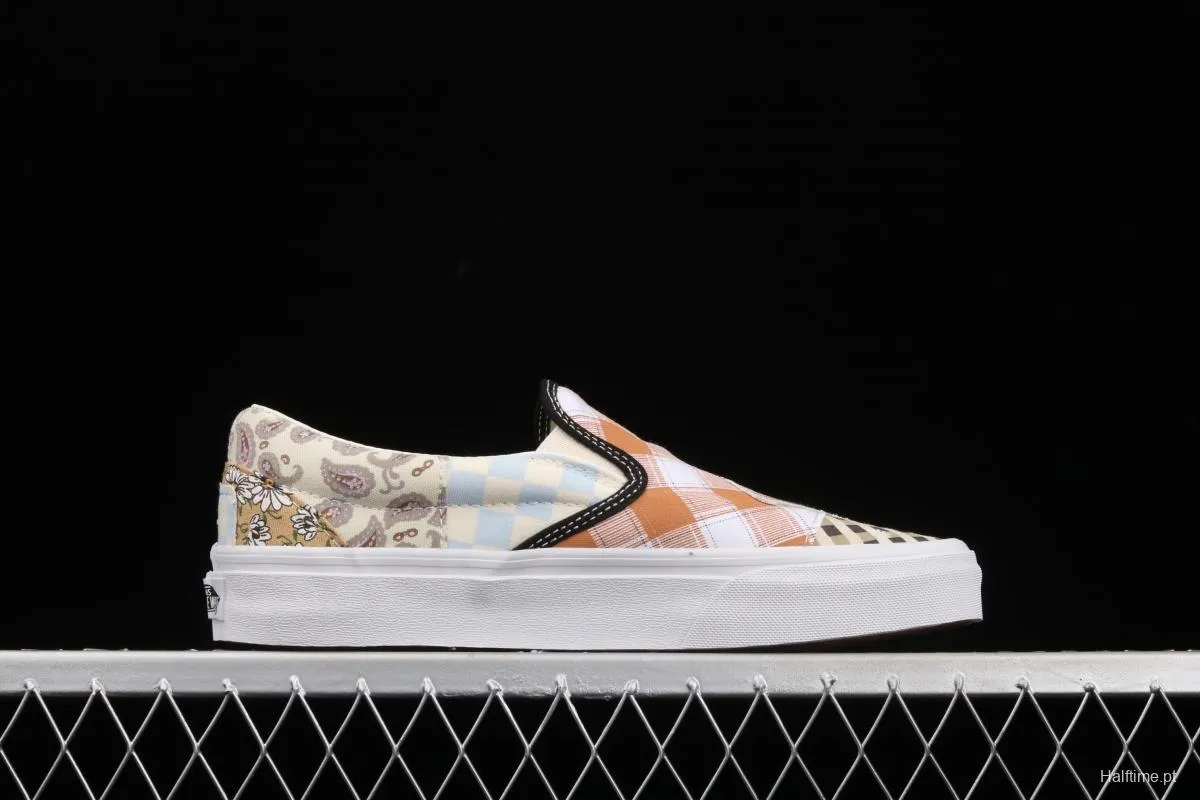 Vans Slip On retro limited white cashew flower splicing asymmetrical chessboard low upper board shoes VN0A5A084201