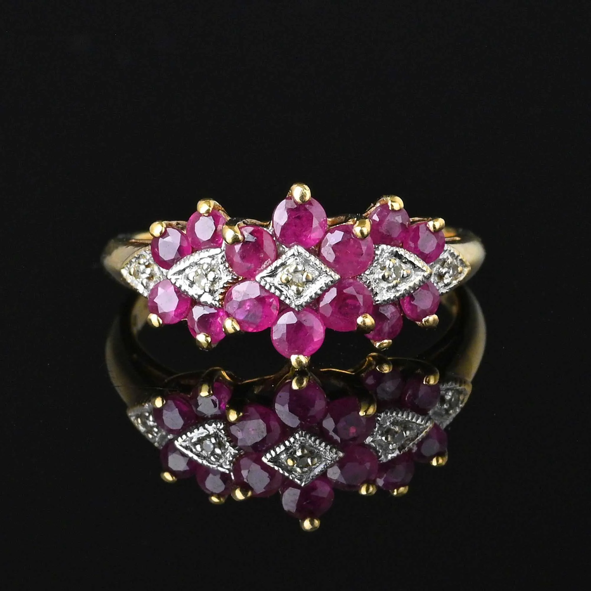 Vintage Art Deco Style Diamond Ruby Cluster Ring