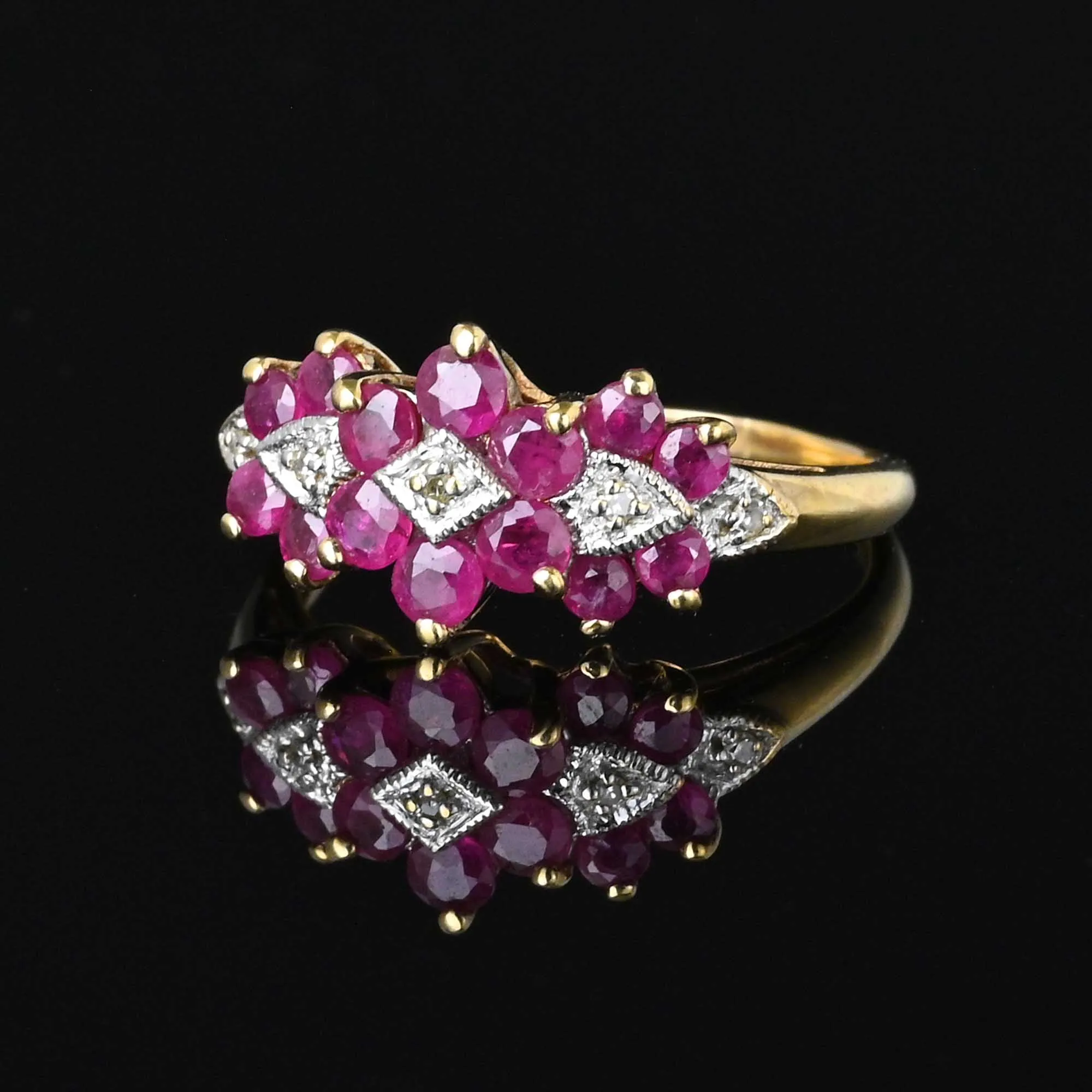 Vintage Art Deco Style Diamond Ruby Cluster Ring