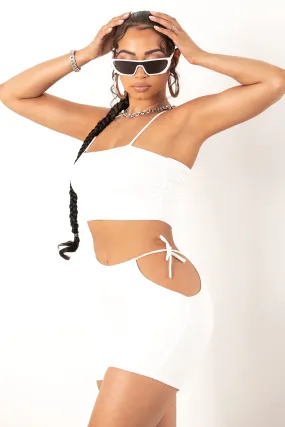 White Cut Out Hip Short & Bra Set