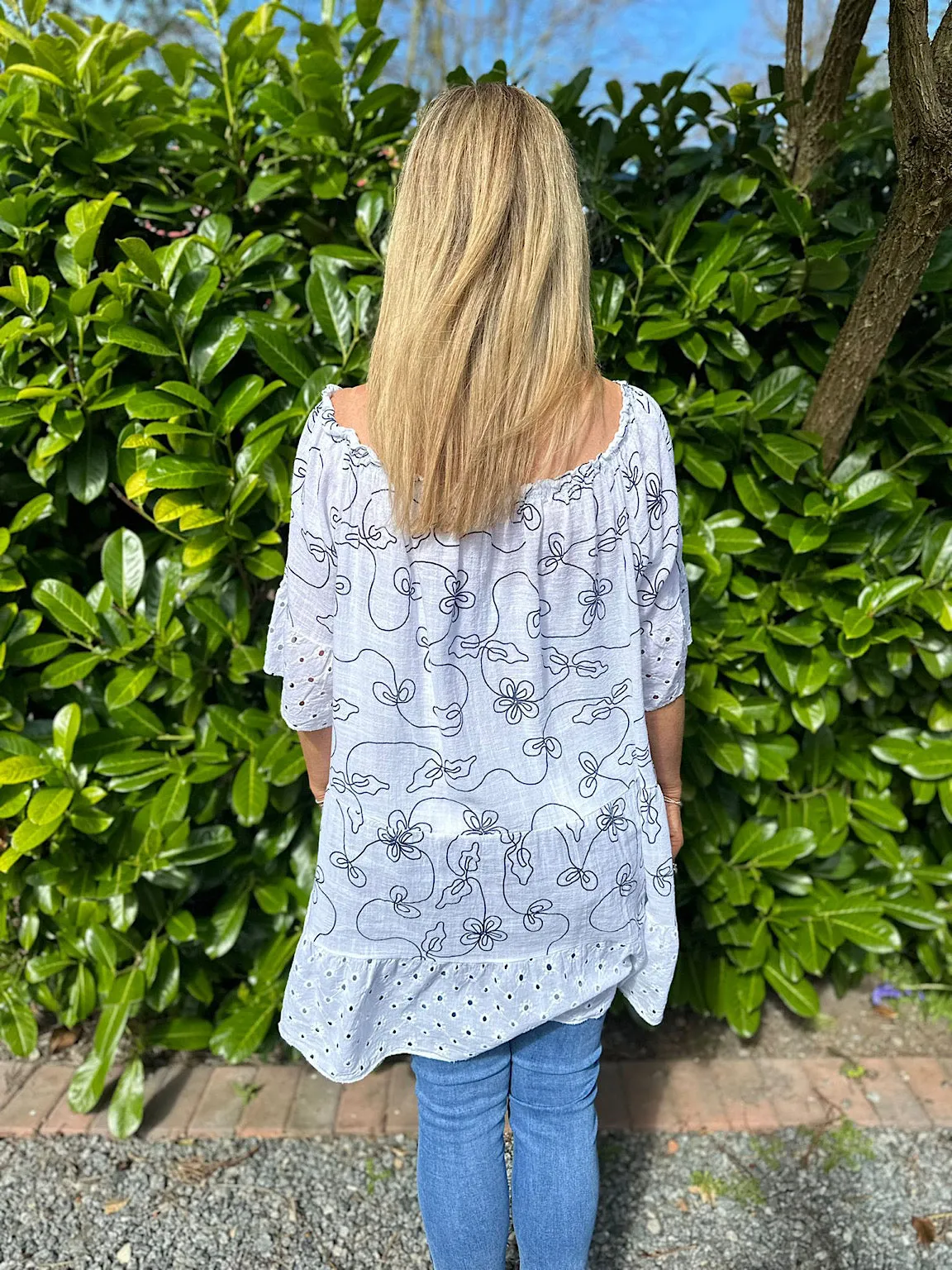 White Patterned Tassel Bardot Tunic Penny