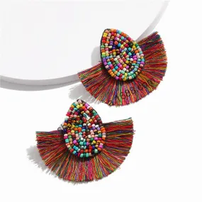 Woven Beaded Chandelier Earrings