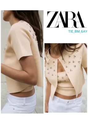 ZARA  |Casual Style Plain Short Sleeves Elegant Style Cardigans